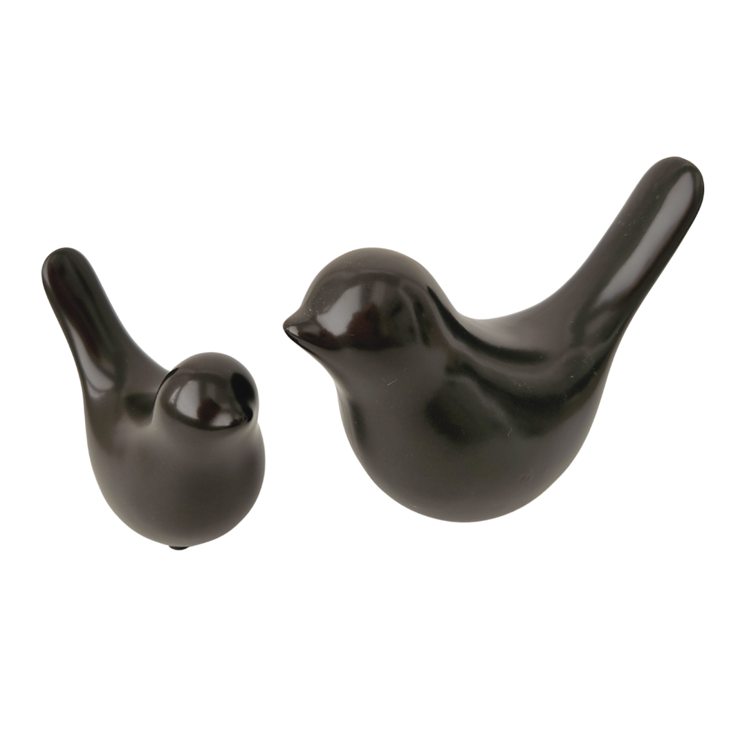 Set of 2 Black Ceramic Bird Ornaments