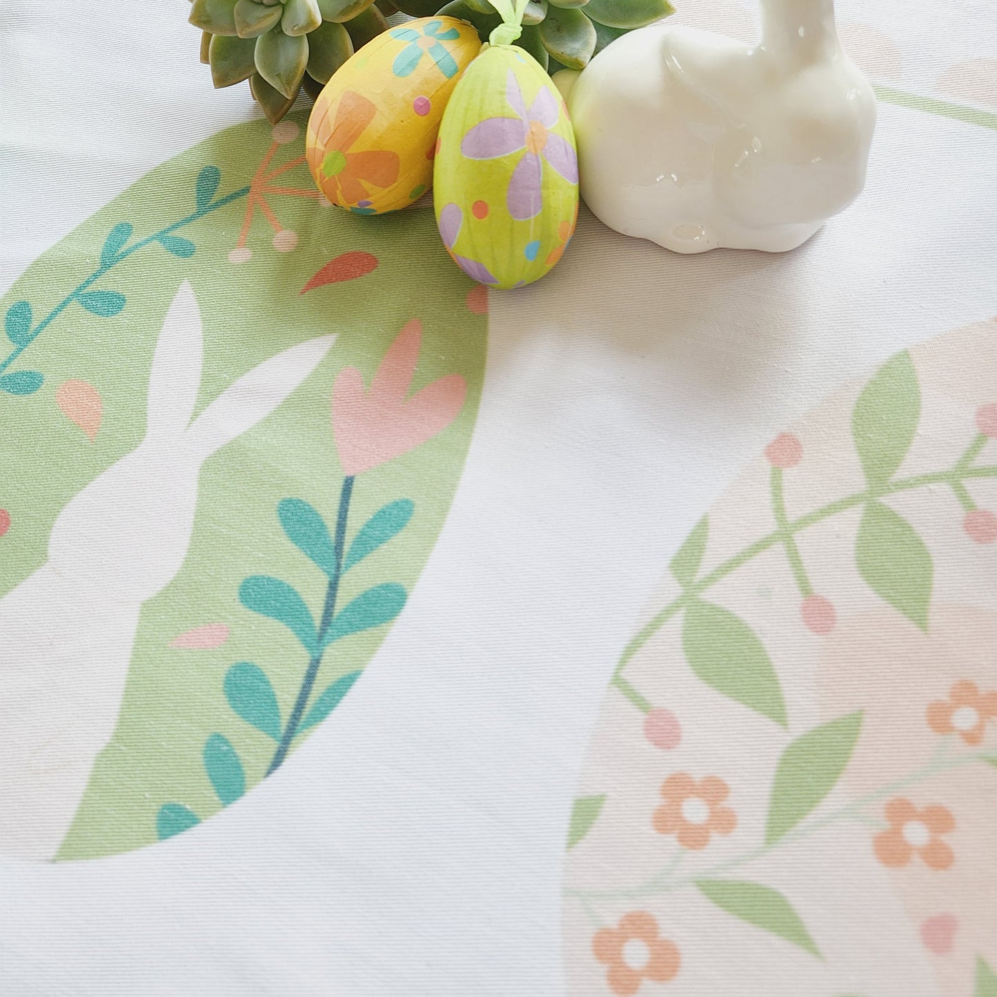 Cotton Twill Table Runner 'Easter Eggs with Bunnies'