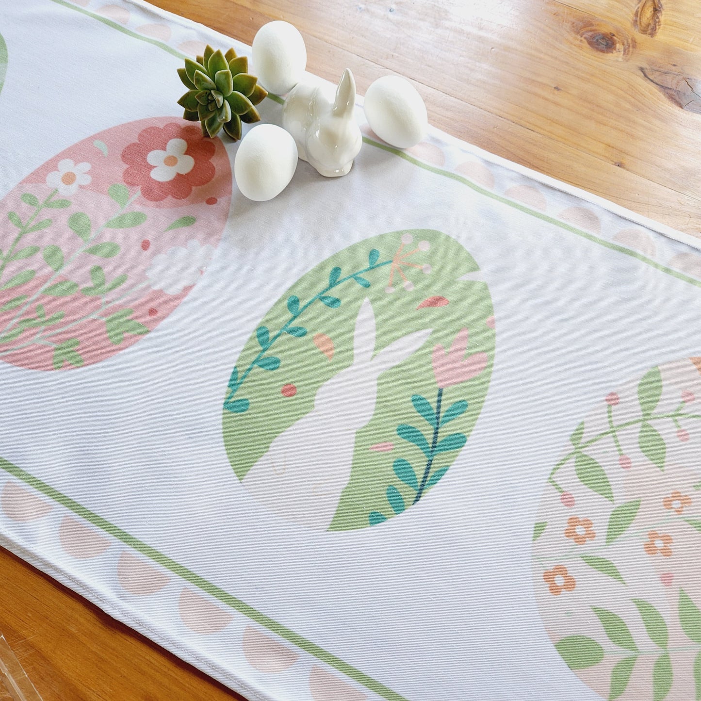 Cotton Twill Table Runner 'Easter Eggs with Bunnies'