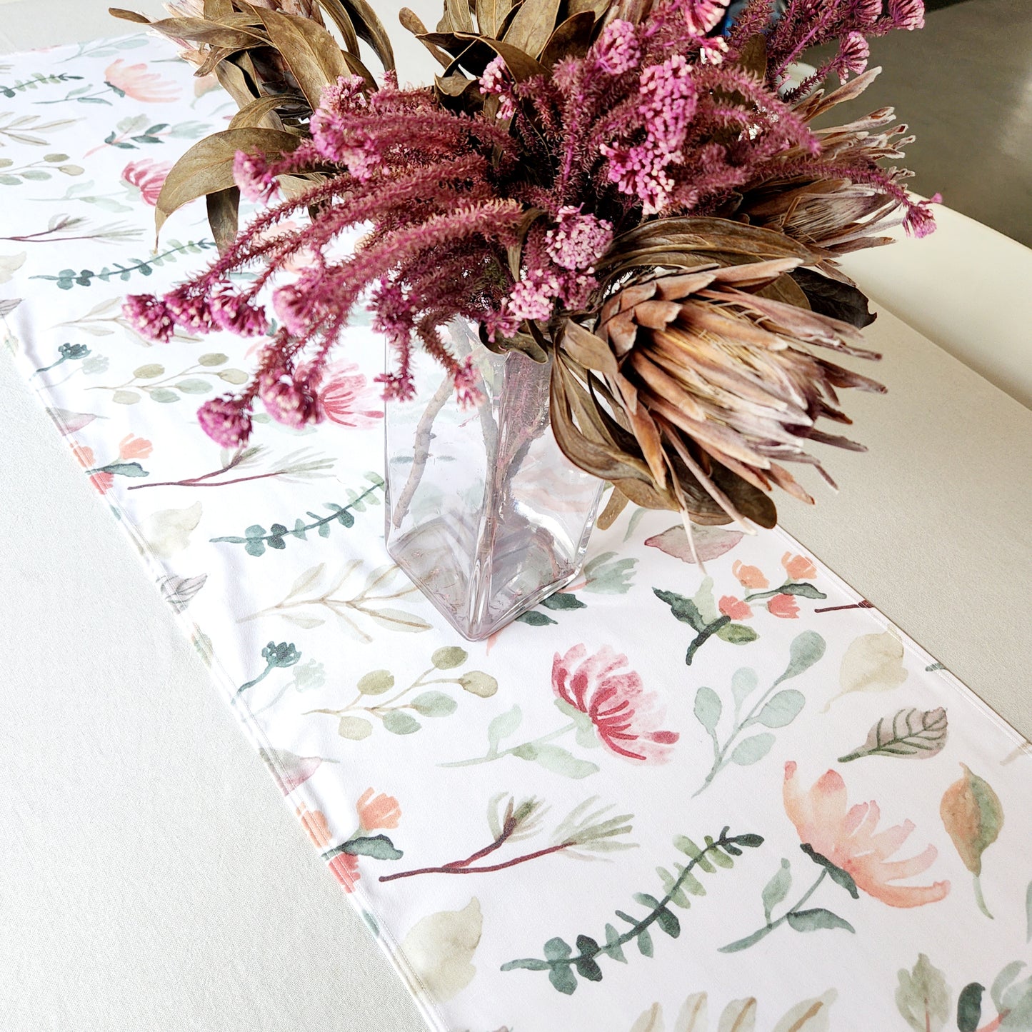 Cotton Twill Table Runner 'Pink Flowers'