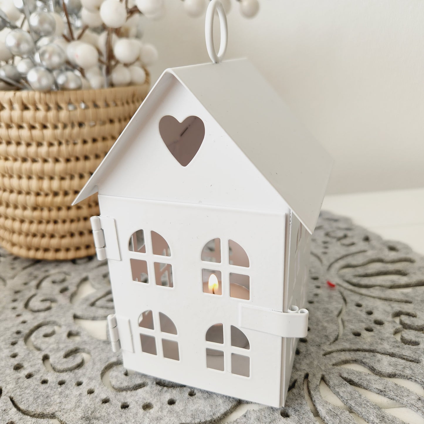 White Metal Tea Light Candle House