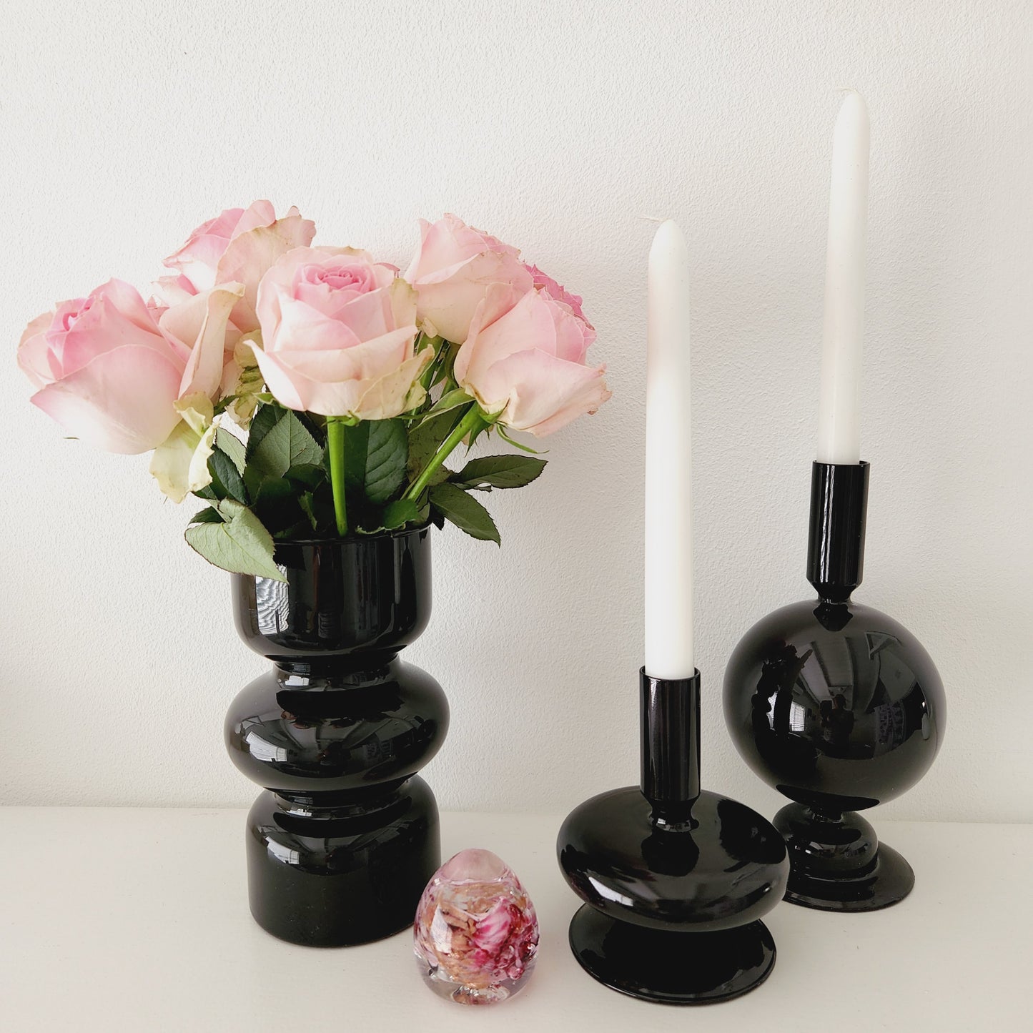 Glass Taper Candle Holder - Black