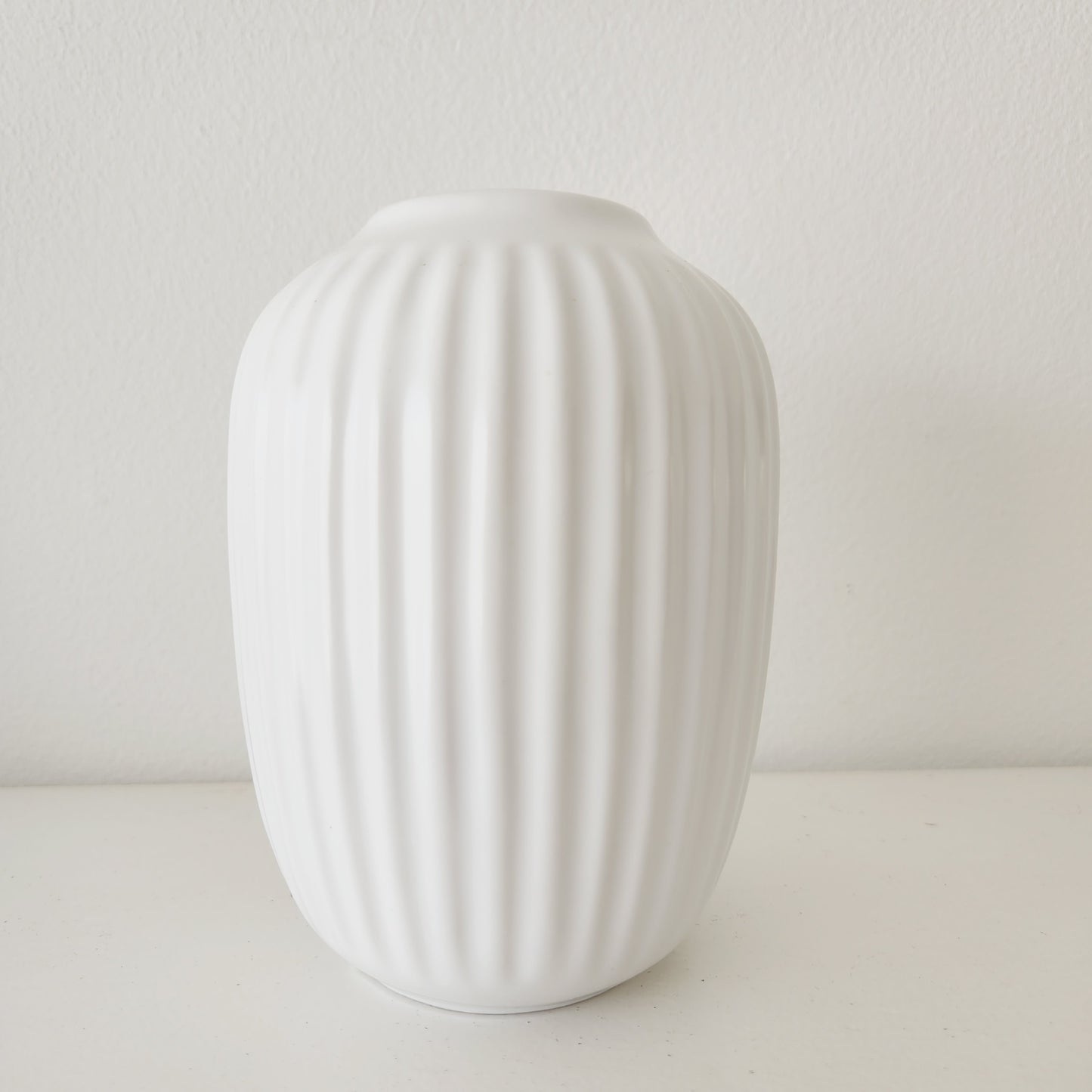 Ceramic White Vase with Distinct Lines