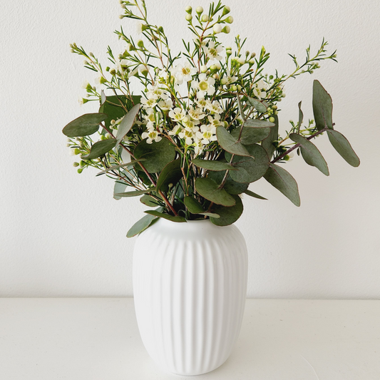 Ceramic White Vase with Distinct Lines