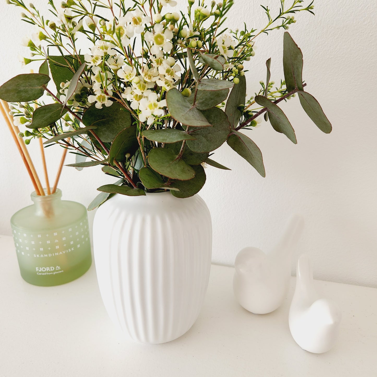 Ceramic White Vase with Distinct Lines