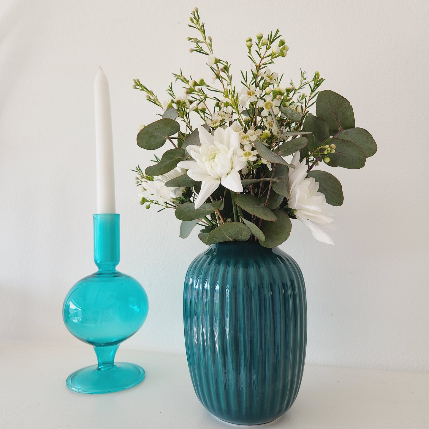 Ceramic Turquoise Vase with Distinct Lines