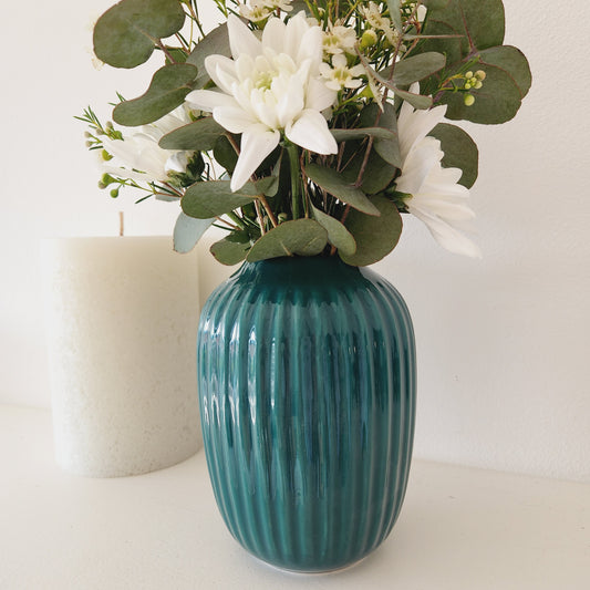 Ceramic Turquoise Vase with Distinct Lines