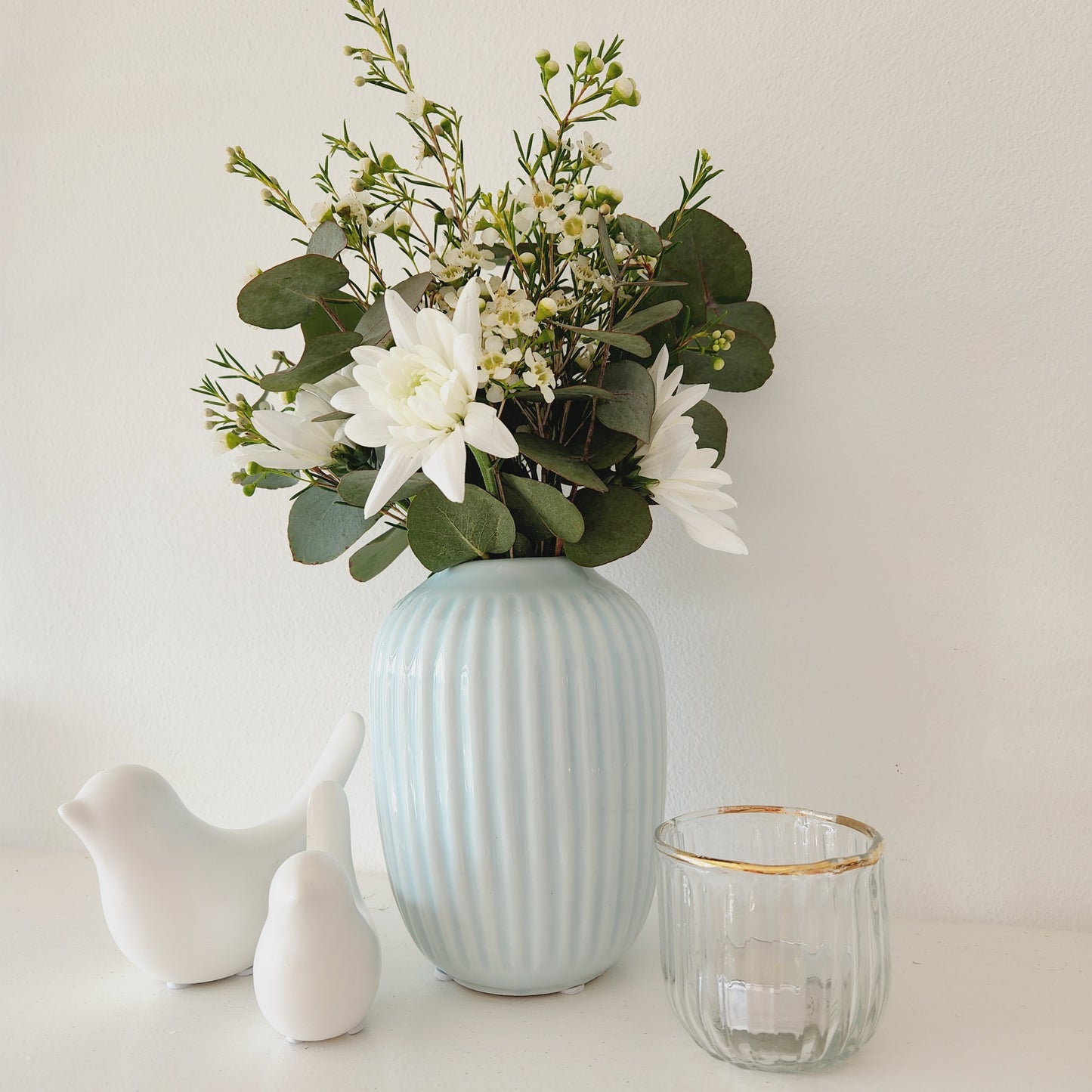 Ceramic Light Blue Vase with Distinct Lines