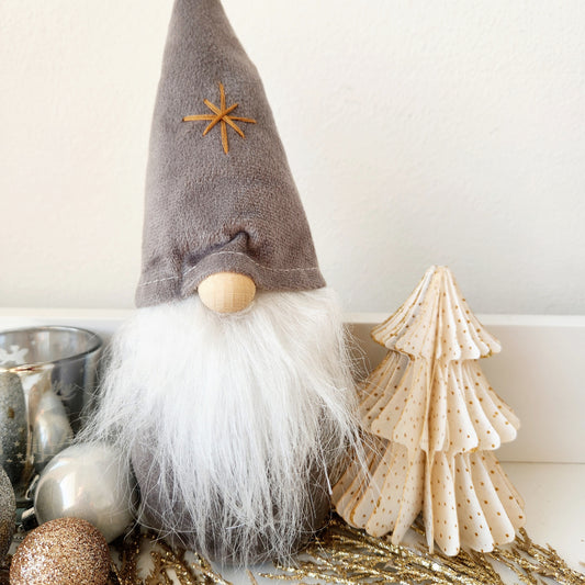 Small Grey Velvet Gnome with Snowflake