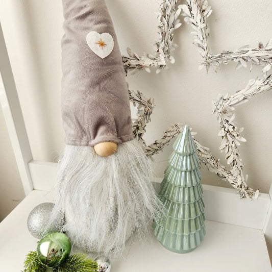 Large Grey Velvet Gnome with Snowflake