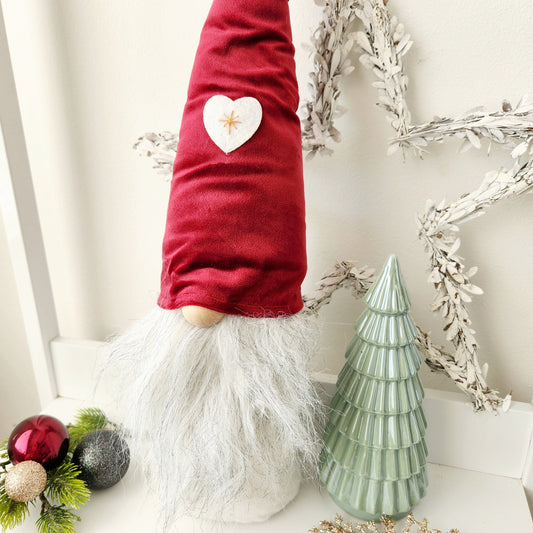 Large Dark Red Velvet Gnome with Snowflake