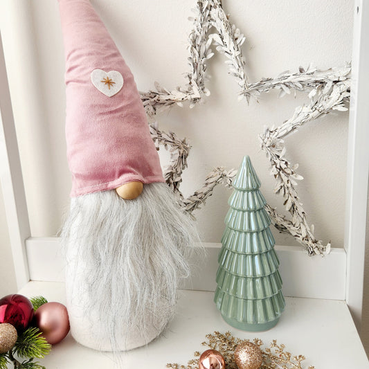 Large Pink Velvet Gnome with Snowflake