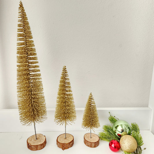 Set of 3 Gold Wire Christmas Trees