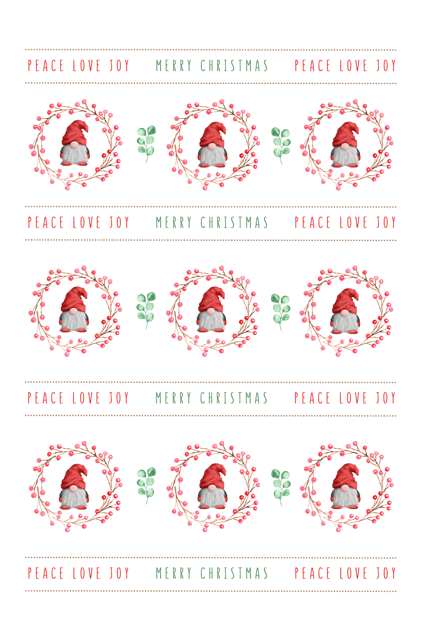 Tea Towel with Christmas Gnomes & Wreaths