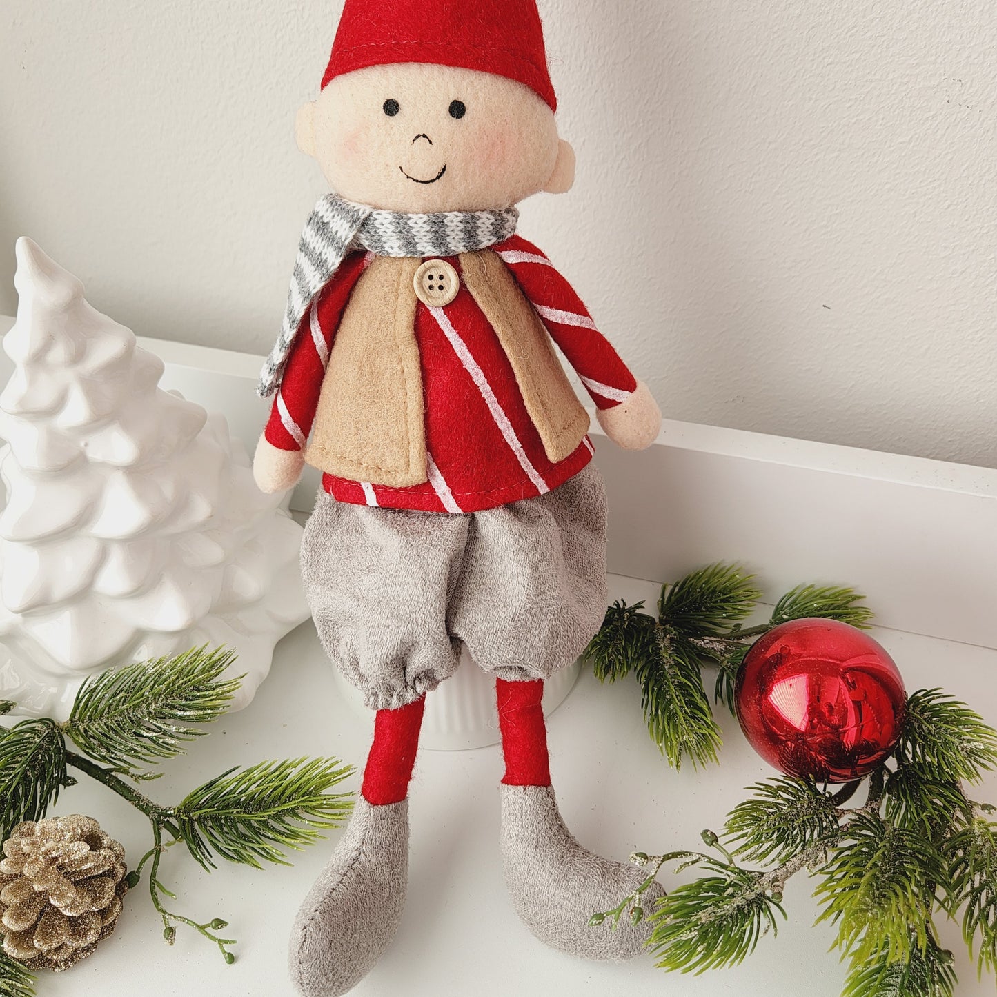 Christmas Boy Sitting with Beige Vest