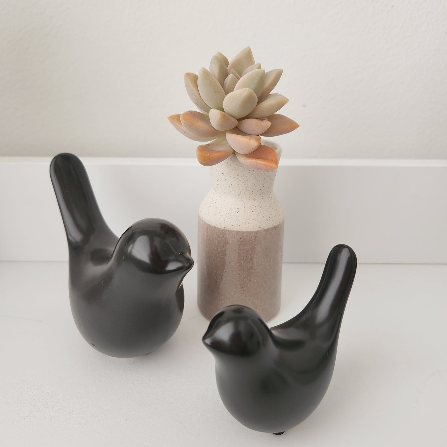 Set of 2 Black Ceramic Bird Ornaments