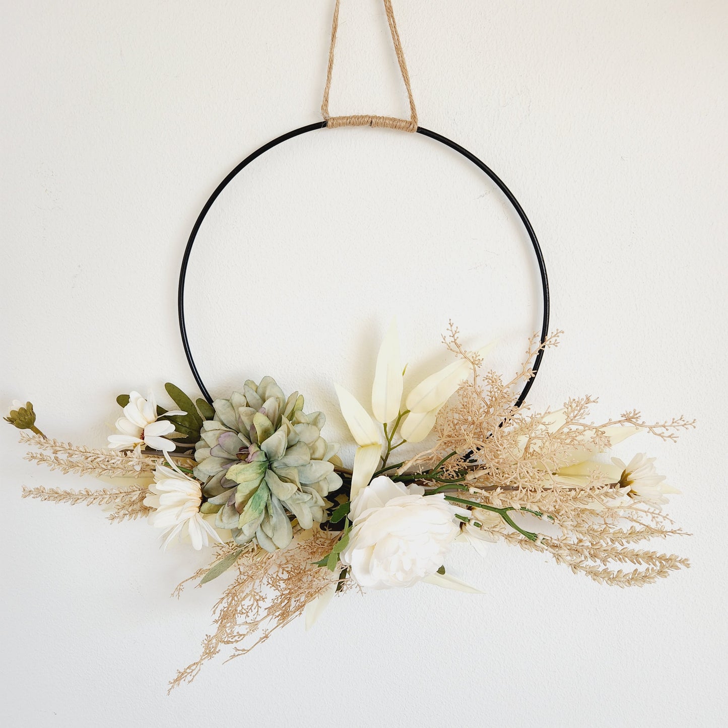 Hanging Floral Wreath on Metal Ring