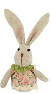 Linen Bunny with pink flower dress