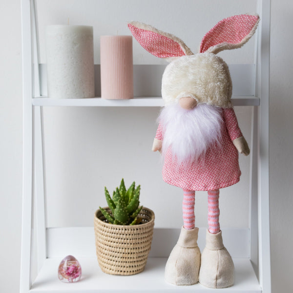 Standing Easter Bunny Gnome with extendable legs - PINK
