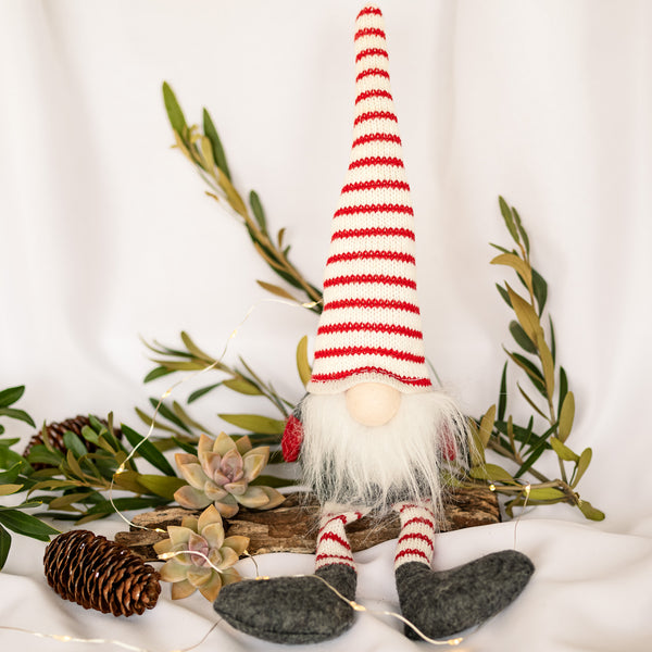 Red & White Striped Spring Gnome with Dangly Legs - Wholesale