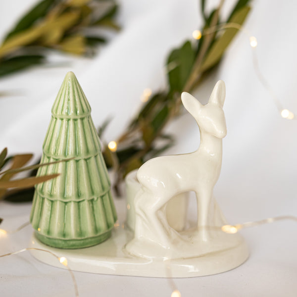 Candle Holder with Deer and Tree