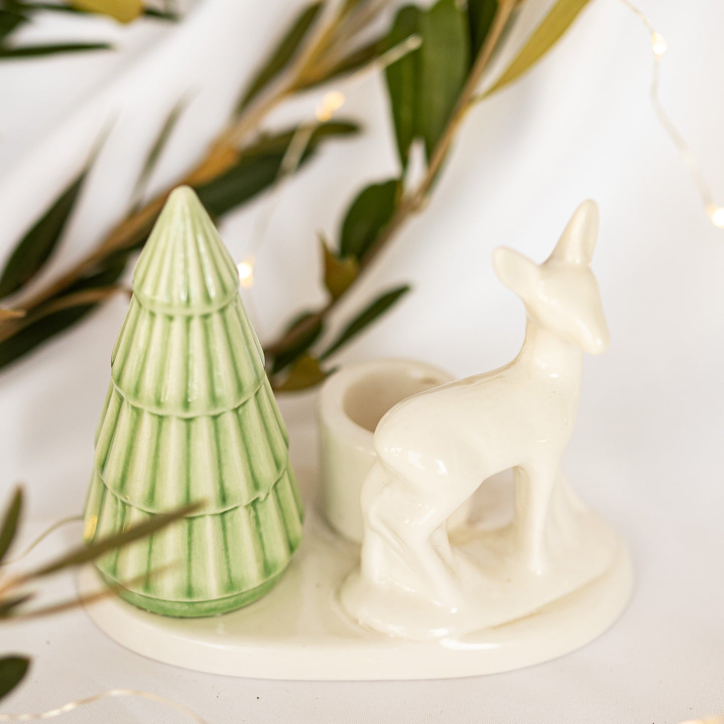 Candle Holder with Deer and Tree