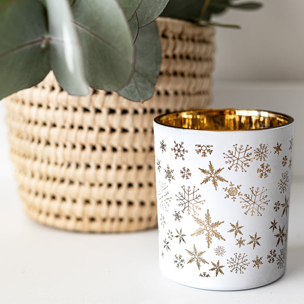 White & Gold Snowflake Candle Holder