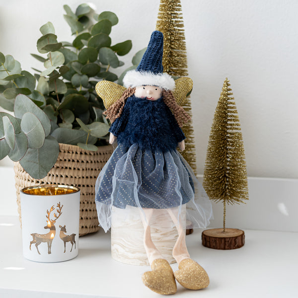 Blue Sitting Angel with Dangly Legs