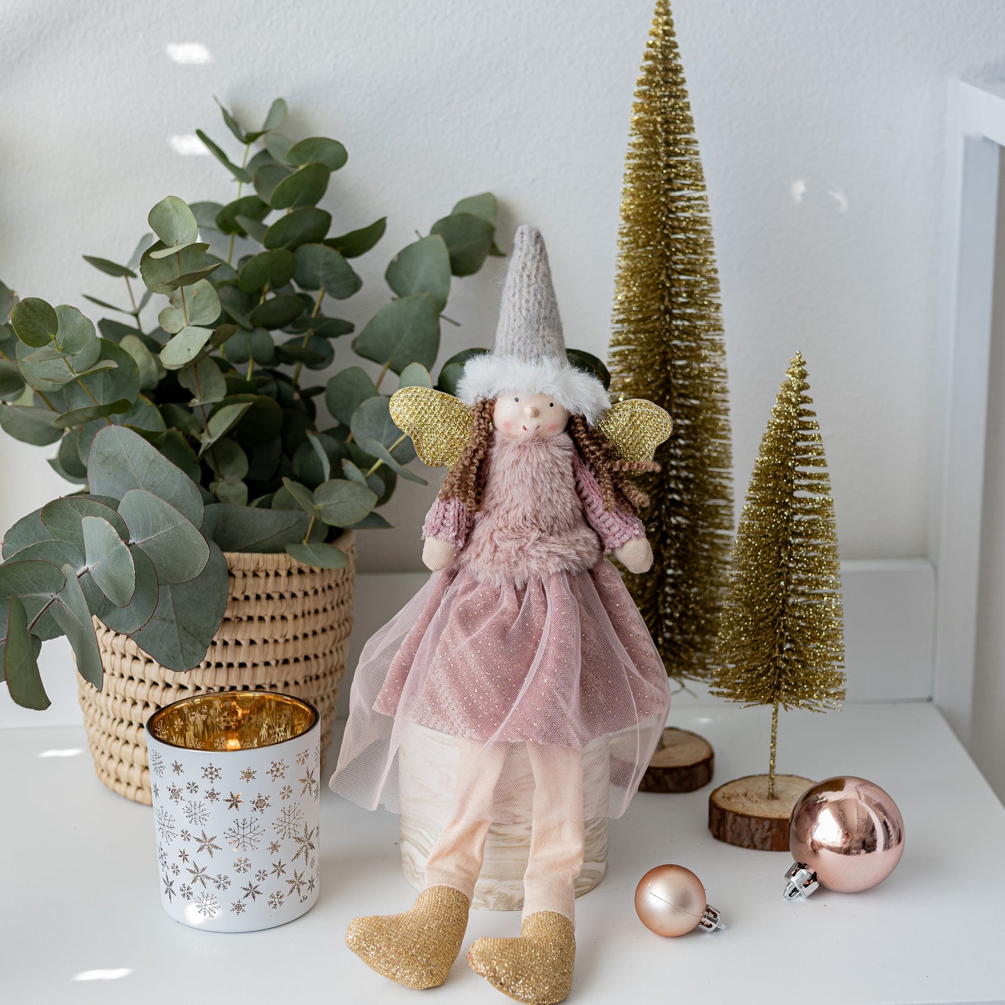 Pink Sitting Angel with Dangly Legs