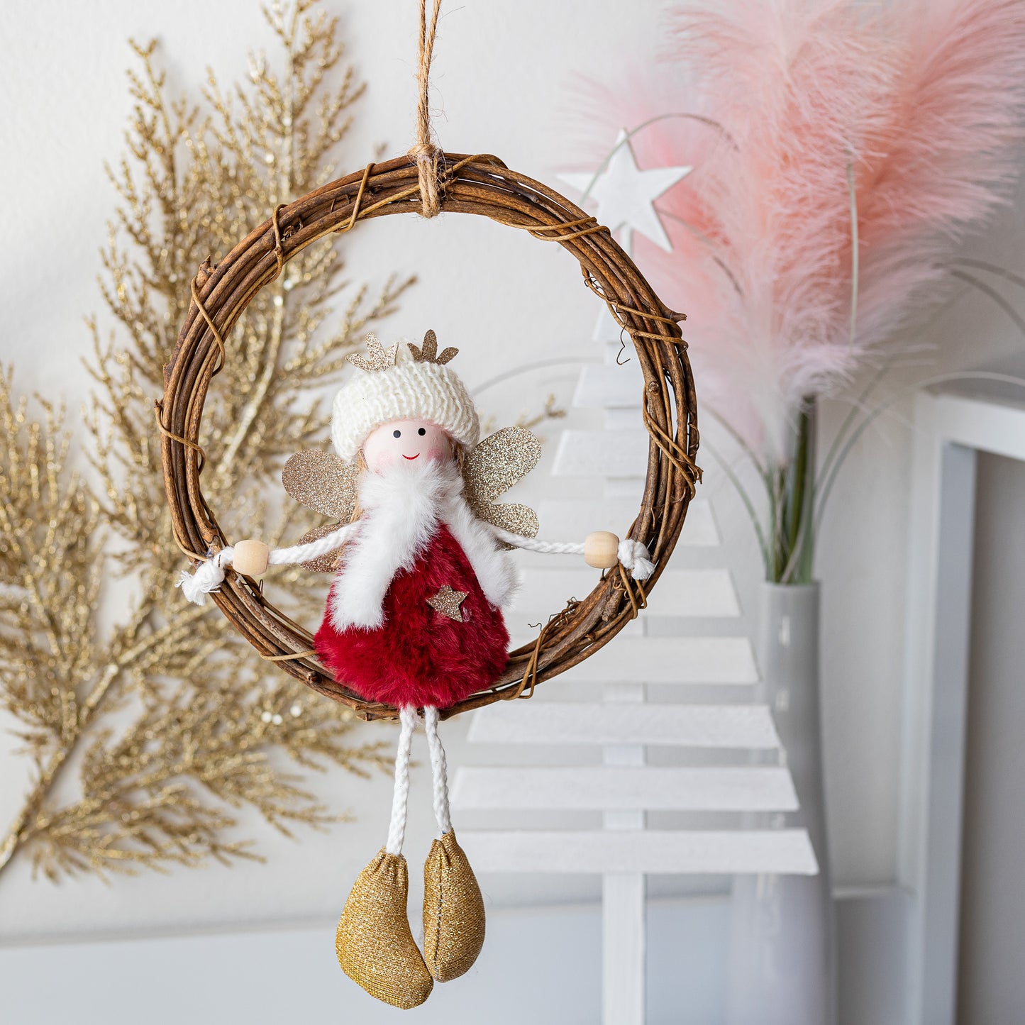 Red Angel with Rattan Wreath