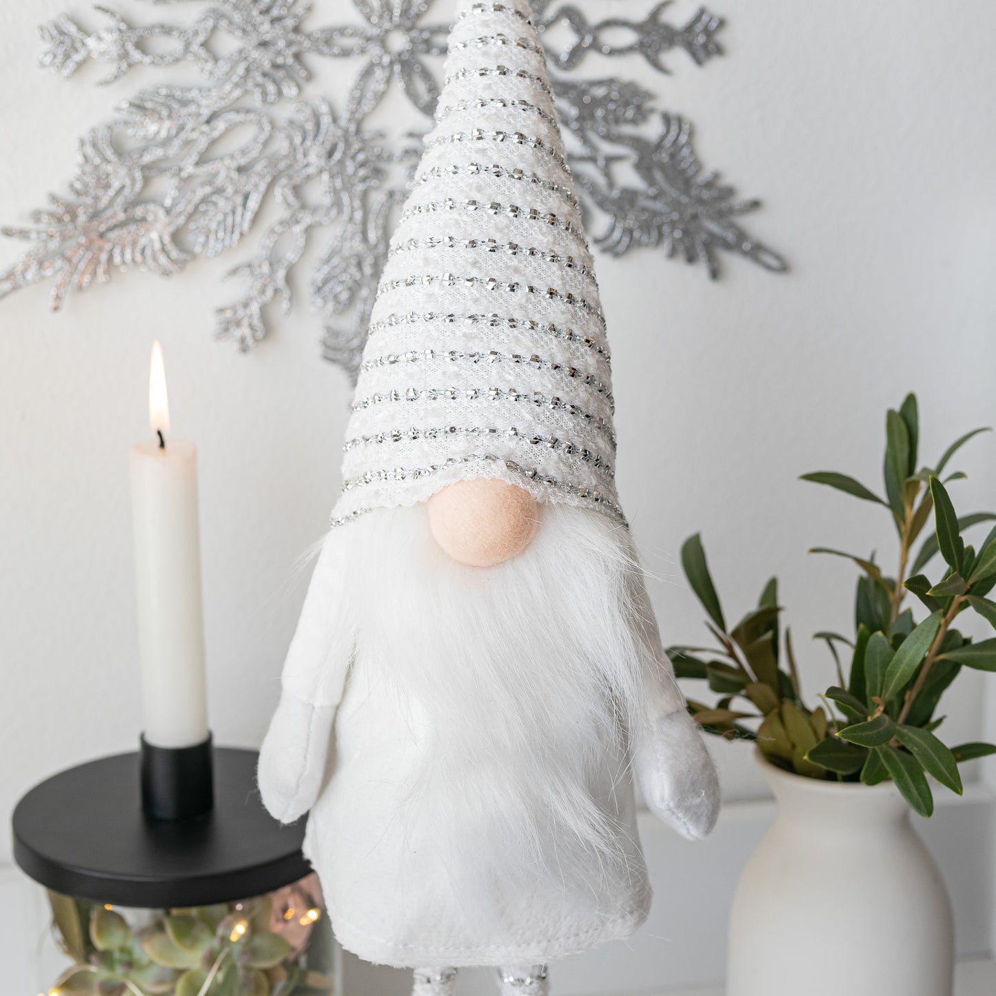 Silver & white Standing Boy Gnome