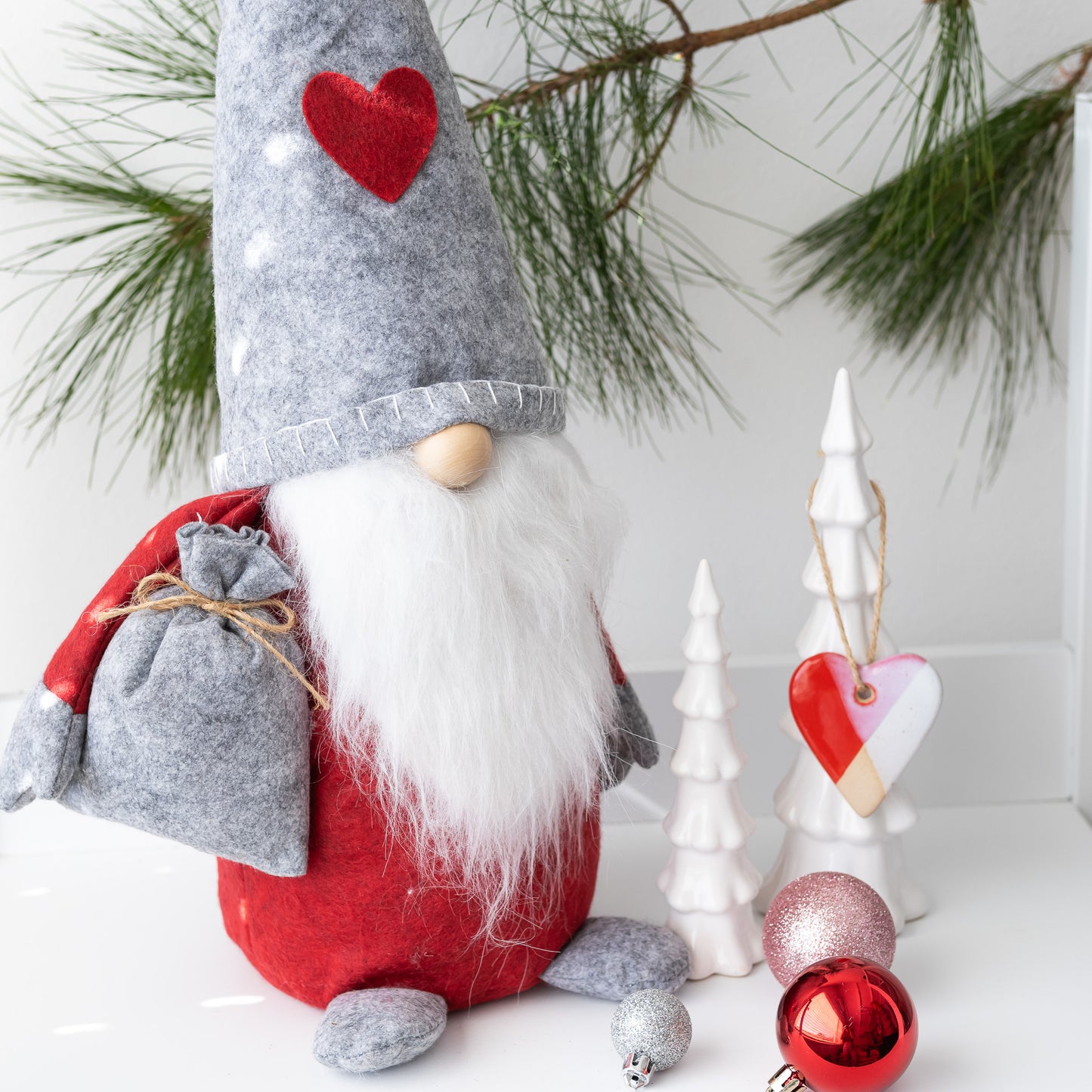 Grey Santa with Heart and Sack