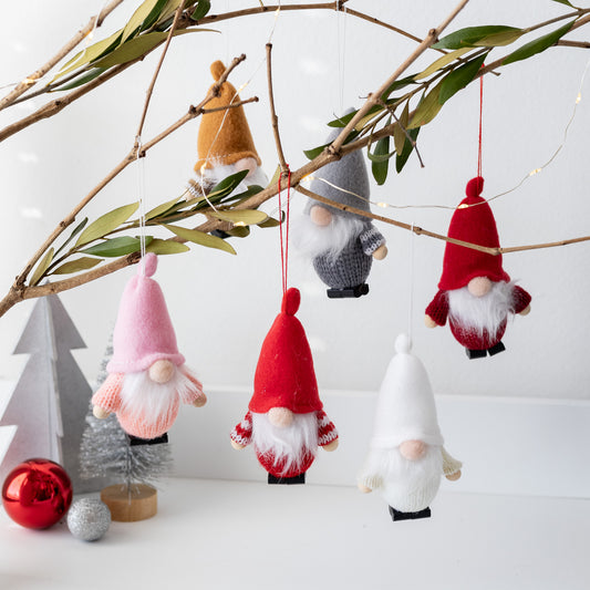 Set of 6 Small Hanging Gnomes