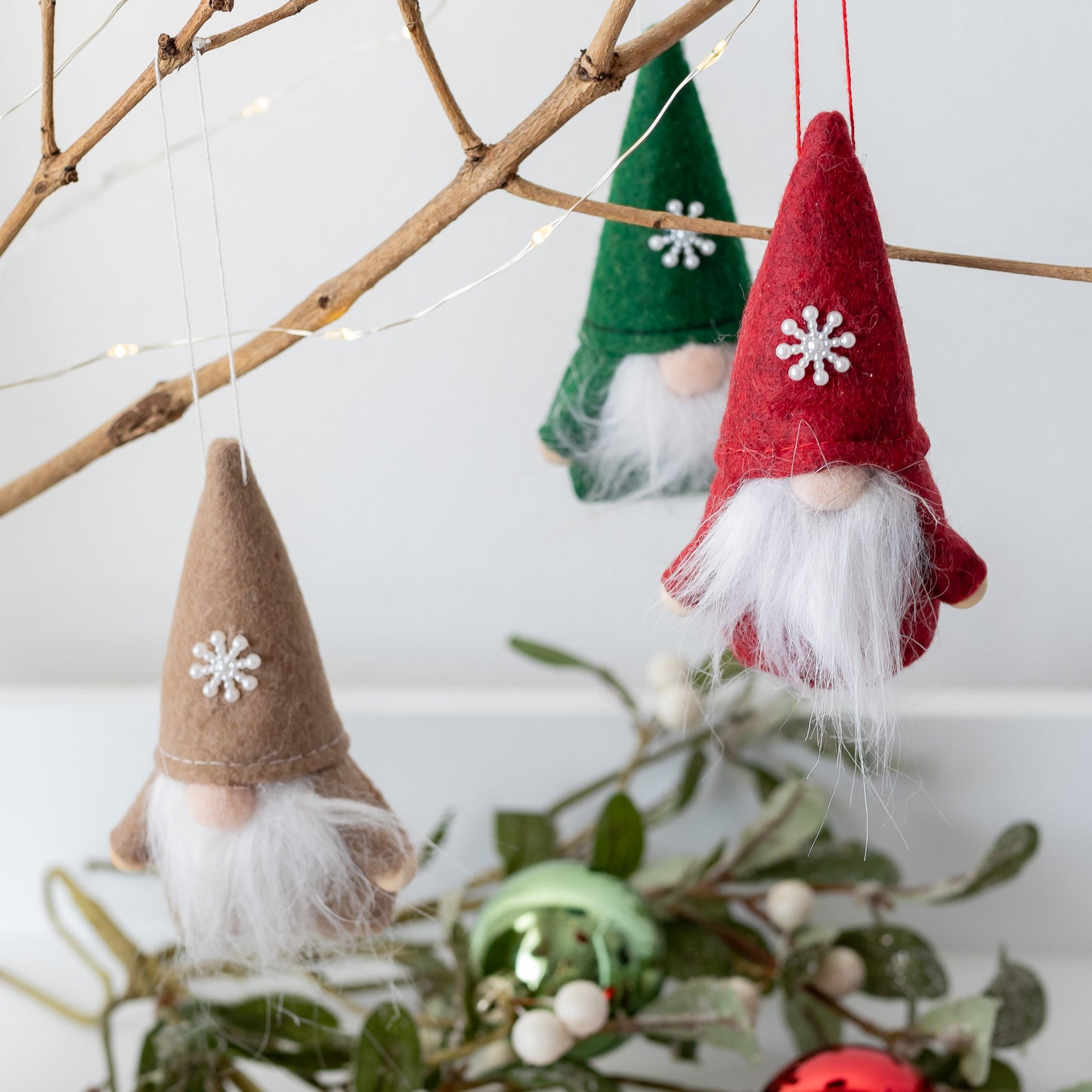 Set of 3 Beige Hanging Gnomes