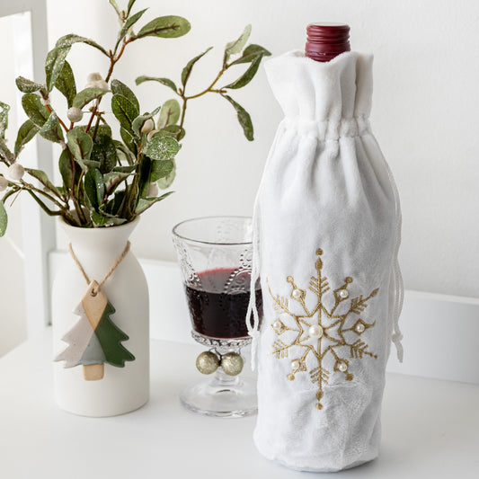 Gold Snowflake Wine Bottle Bag