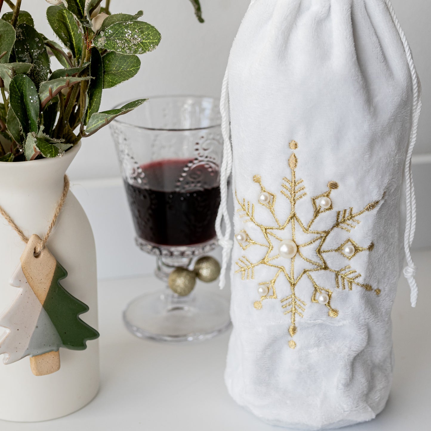 Gold Snowflake Wine Bottle Bag