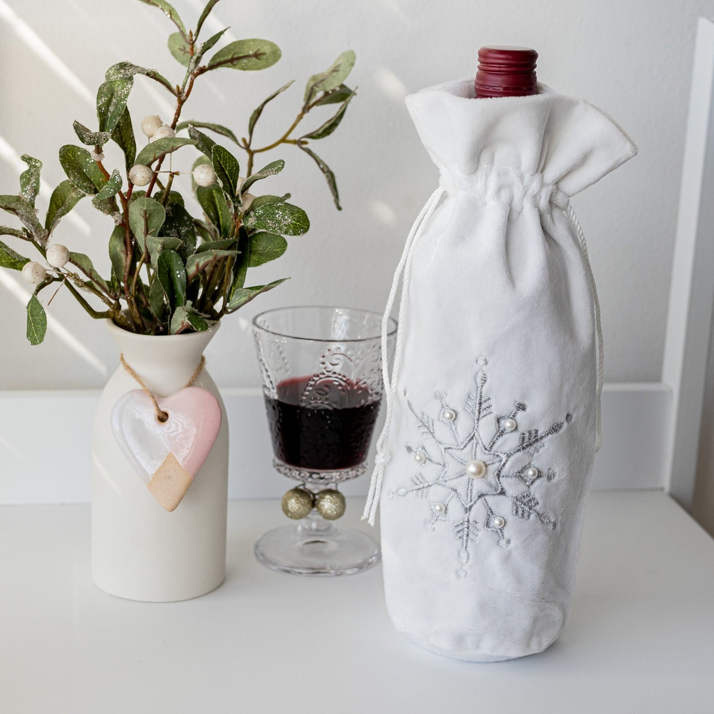 Silver Snowflake Wine Bottle Bag