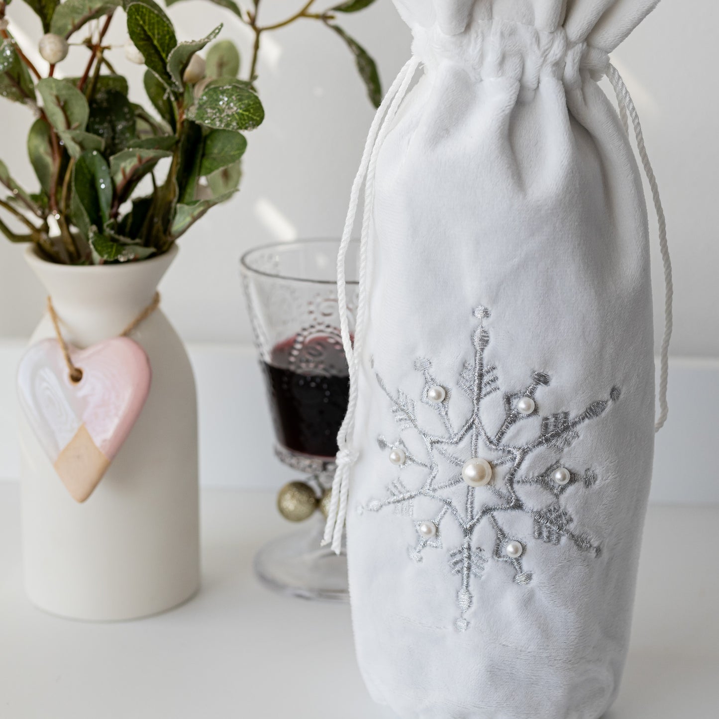 Silver Snowflake Wine Bottle Bag