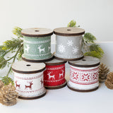 Red/White Fabric Gift Ribbon with Reindeer