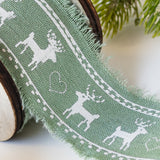 Green Fabric Gift Ribbon with Reindeer - wholesale