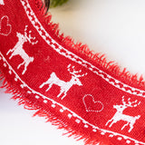 Red Fabric gift Ribbon with Reindeer - wholesale