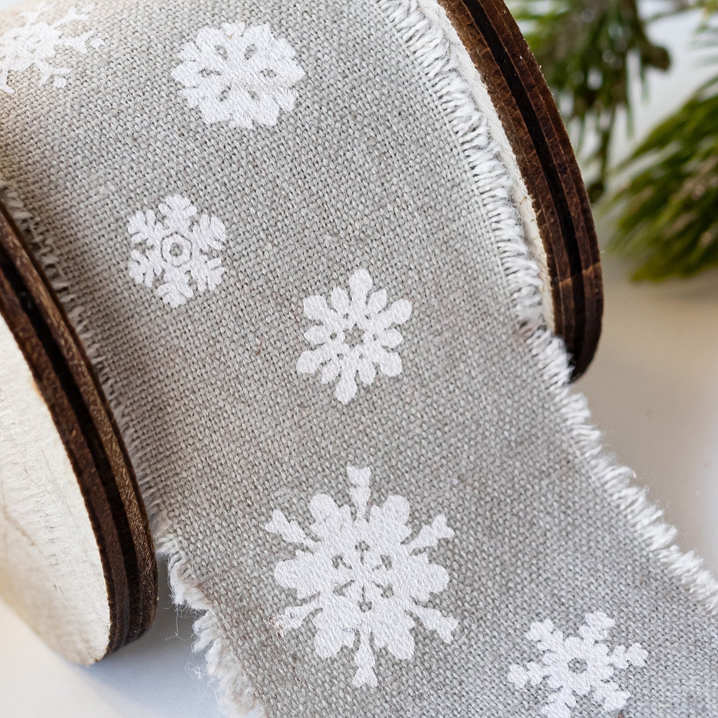 Grey Fabric Gift Ribbon with Snowflakes