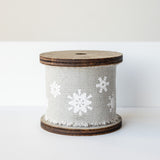 Silver Fabric Gift Ribbon with Snowflakes - wholesale
