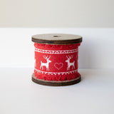 Red Fabric gift Ribbon with Reindeer - wholesale