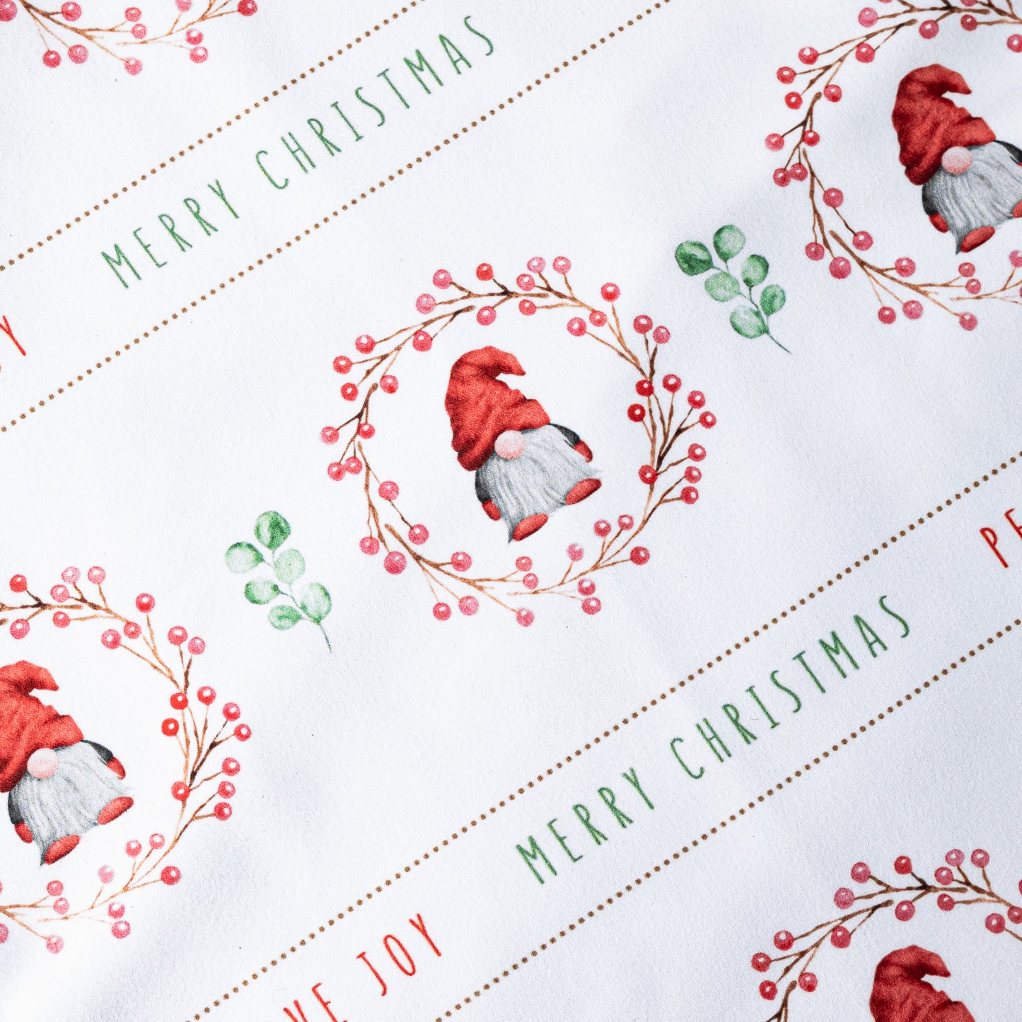 Tea Towel with Christmas Gnomes & Wreaths