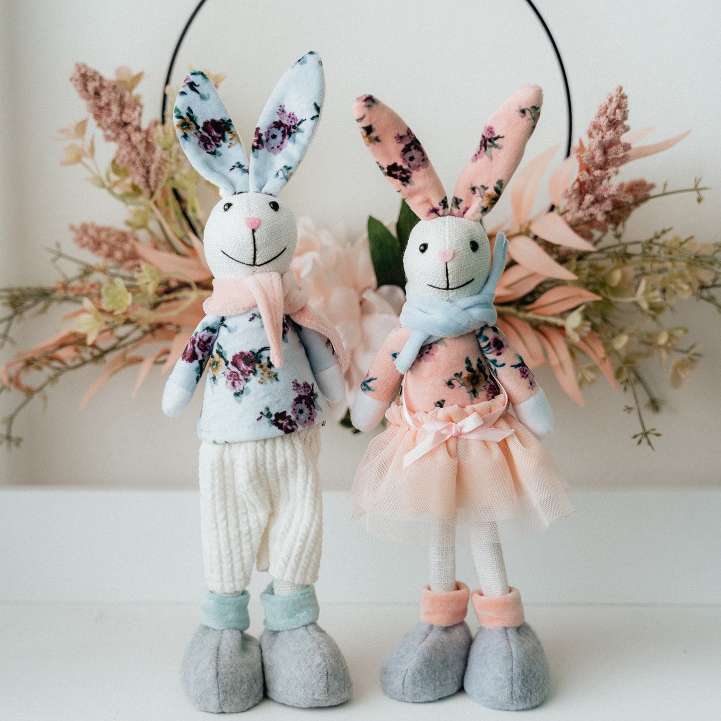 SET OF 2 Standing Bunnies - Pink & Blue