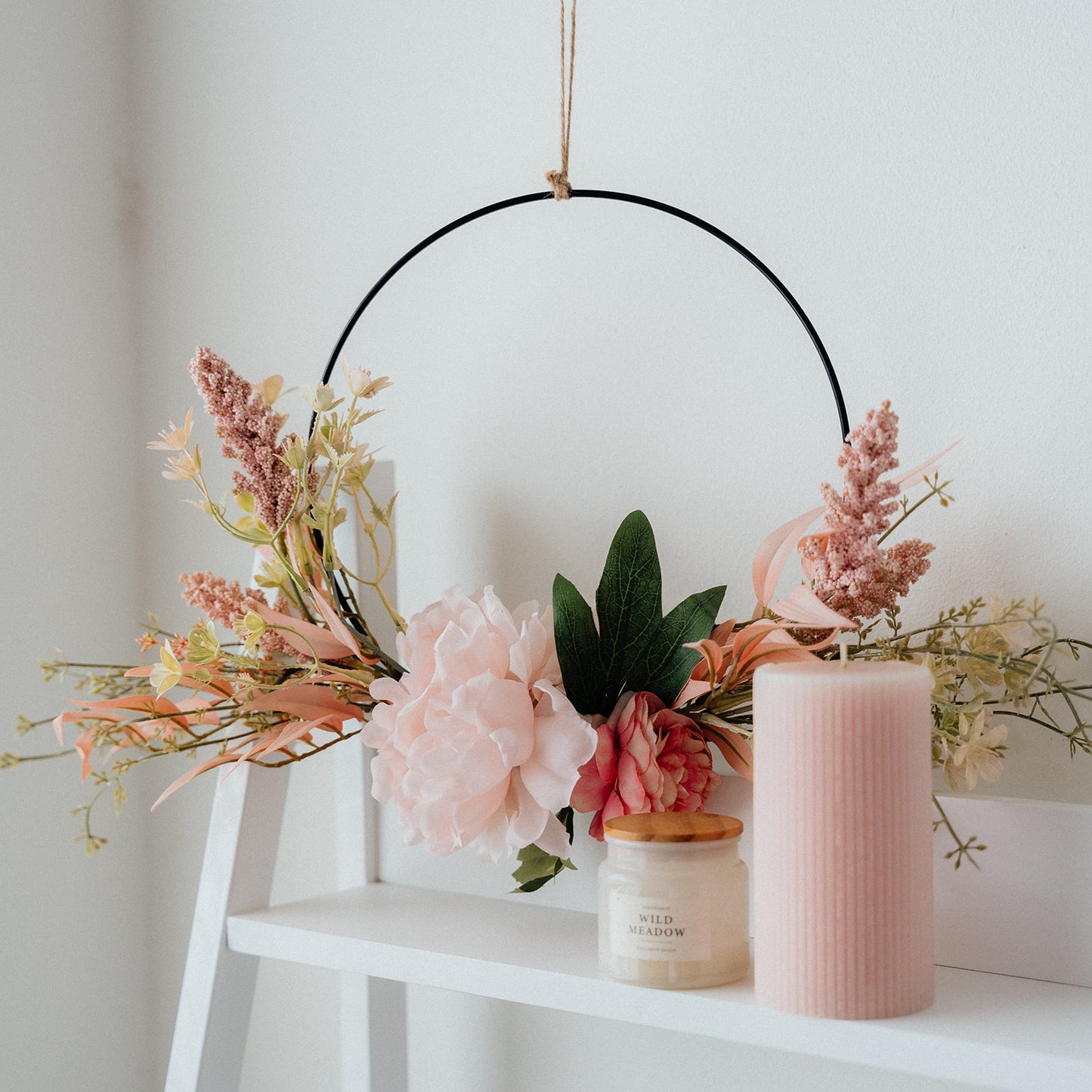 Hanging Floral Wreath on Metal Ring