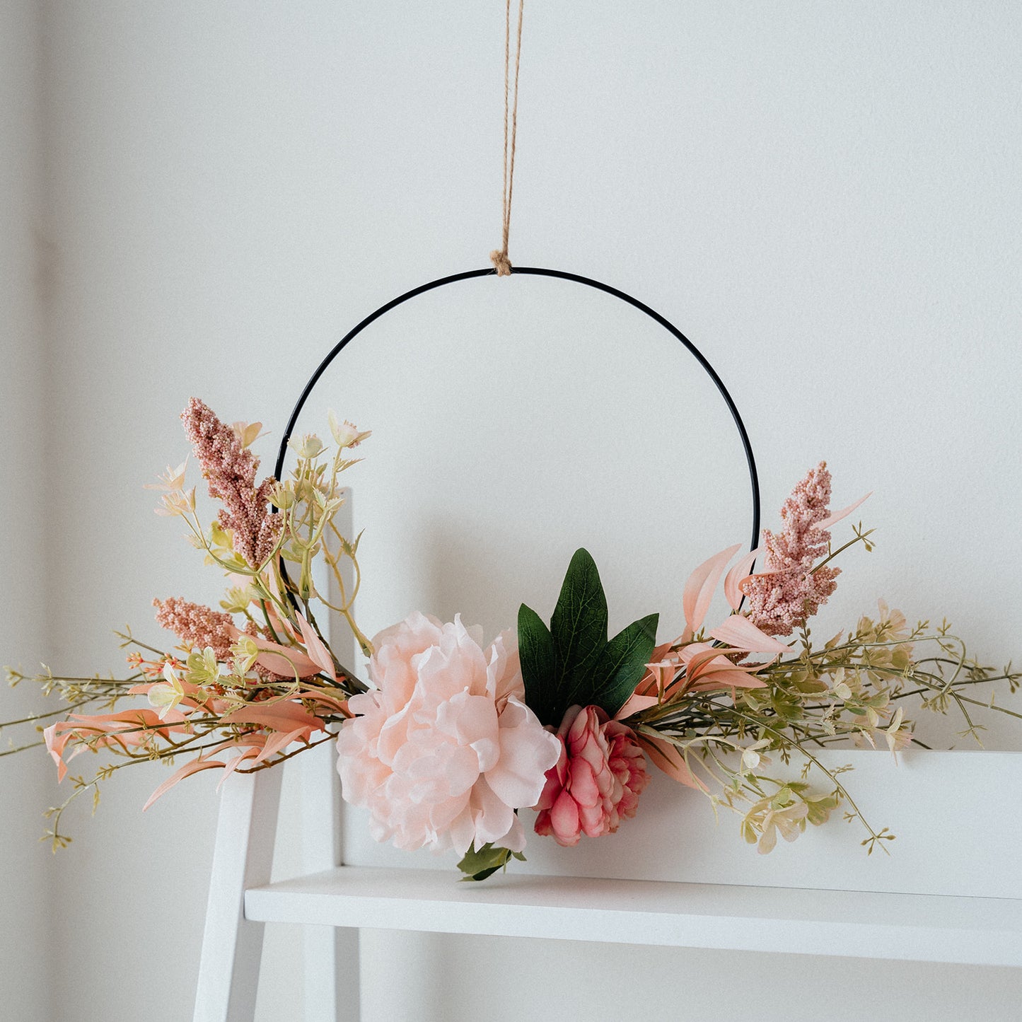 Hanging Floral Wreath on Metal Ring