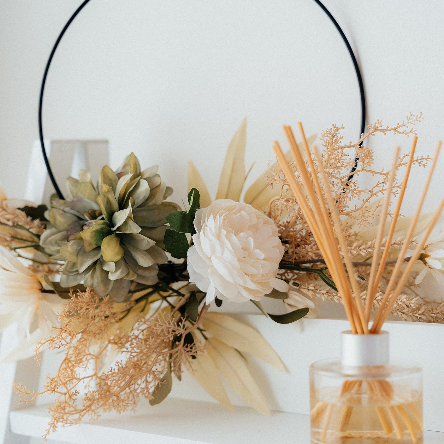 Hanging Floral Wreath on Metal Ring