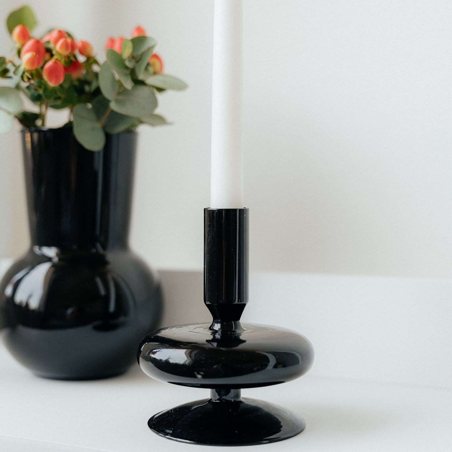 Glass Taper Candle Holder - Black